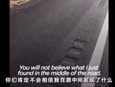 男子独自行驶在无人公路上，发现前方有两个小黑点在移动……-1.gif
